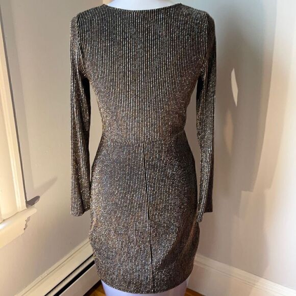 Francesca’s Glitter Mi Ami Knot Waist Long Sleeve Dress, Medium. Black Silver - Picture 12 of 12